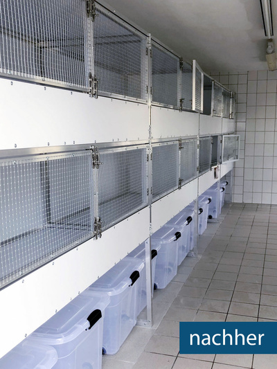 Jetzt sind die neuen Käfige und Boxen eingebaut.